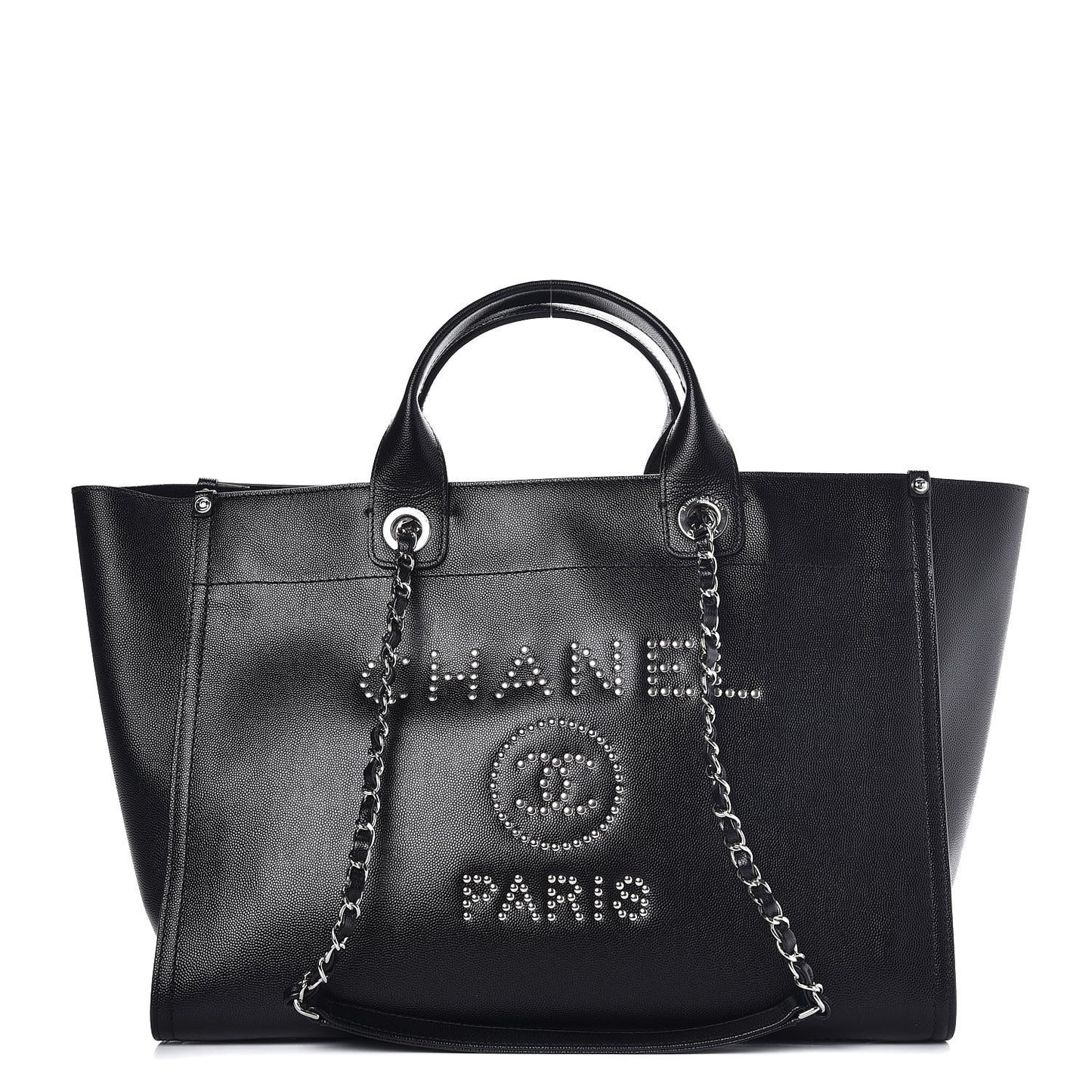Caviar Medium Studded Deauville Tote Black