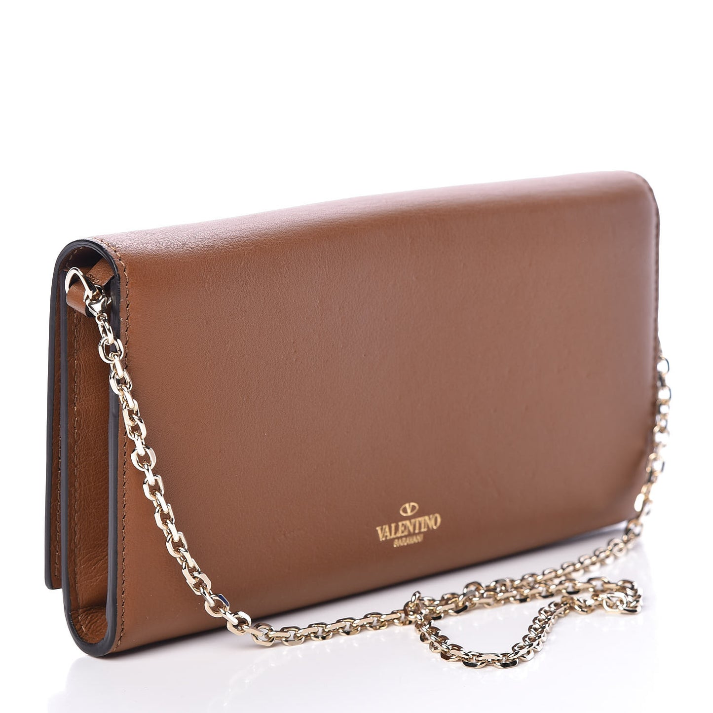 Calfskin Rockstud Tropical Dream Leaf Chain Wallet Flap Bag Tan