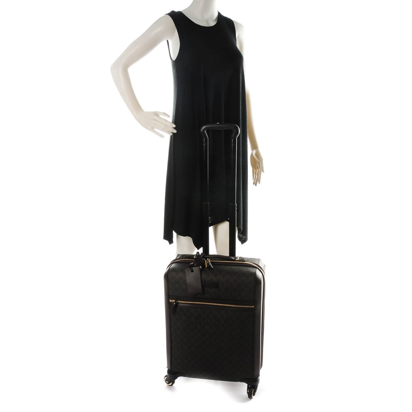 GG Supreme Monogram Four Wheel Carry On Suitcase Dark Brown