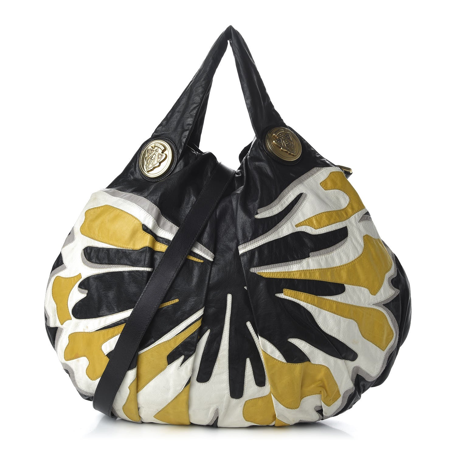 Gucci Leather Large Hysteria Top Handle Bag Black Yellow 1 of 13