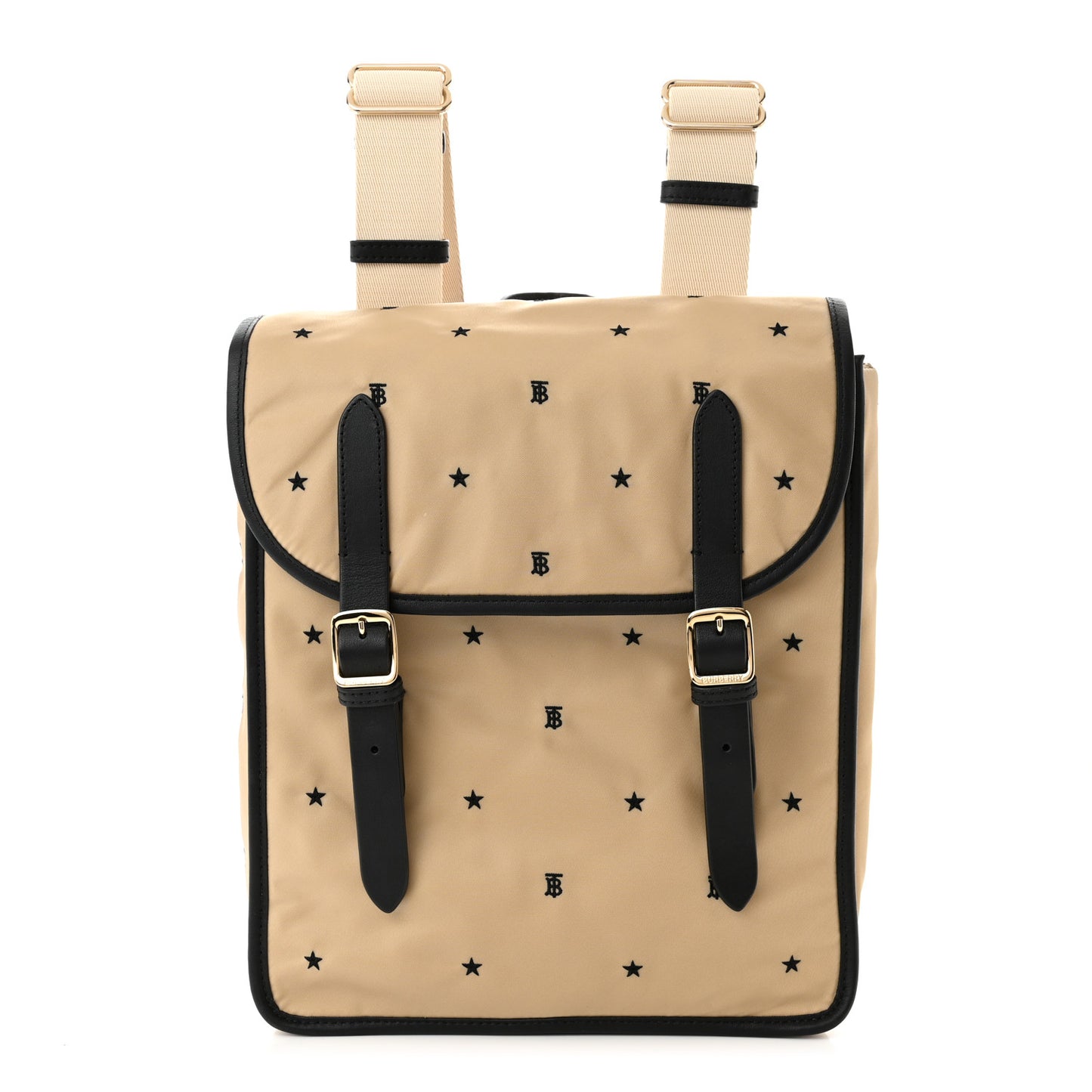 Econyl TB Logo Star Embroidered Kids Backpack Black Beige