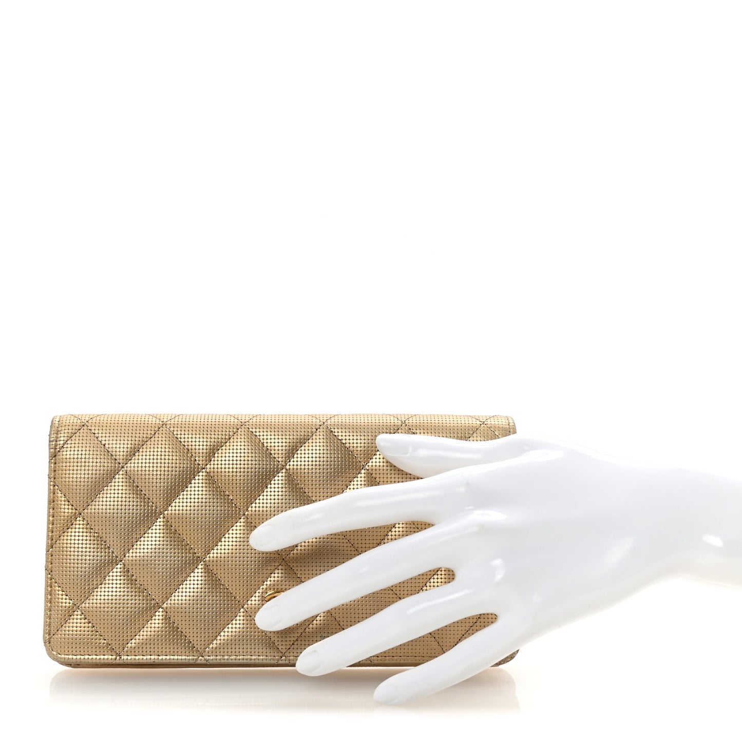 Metallic Calfskin Quilted Pixel Effect Yen Wallet Gold