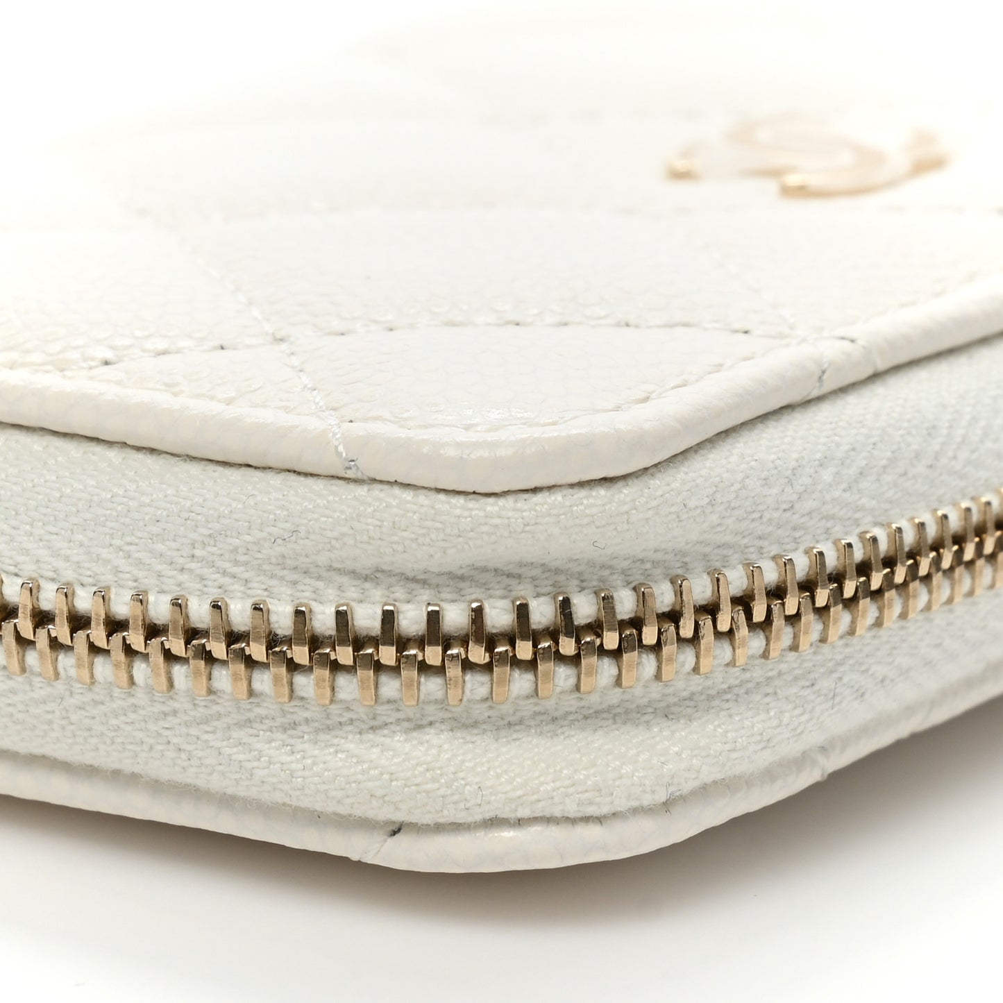 Caviar Quilted Zipped Key Holder Case White