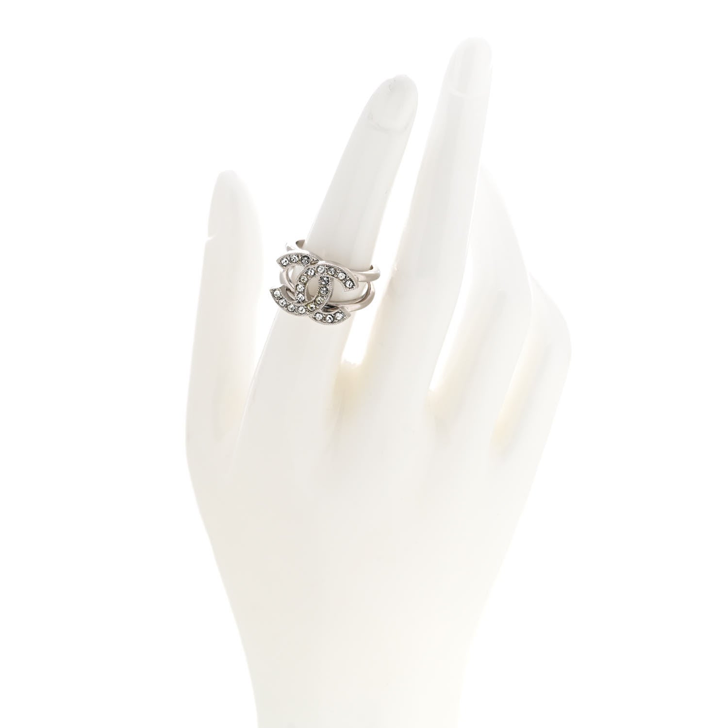 Chanel Crystal CC Ring 52 6 Silver 2 of 5