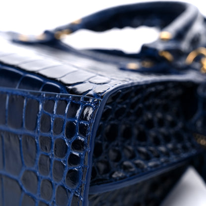 Balenciaga Shiny Supple Calfskin Crocodile Embossed Neo Classic Gold Hardware Mini City Navy 11 of 12