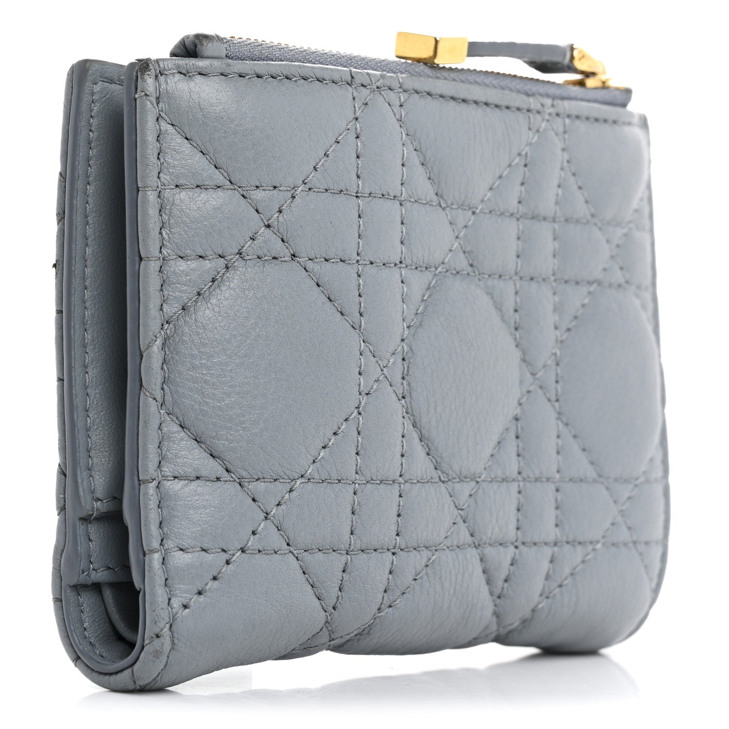 Christian Dior Grained Calfskin Supple Cannage Caro Dahlia Wallet Cloud Blue 3 of 13