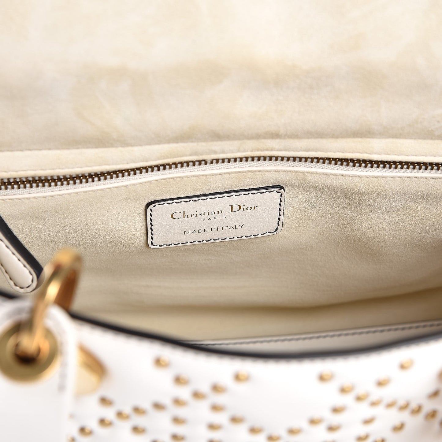 Calfskin Cannage Studded Medium Supple Lady Dior White