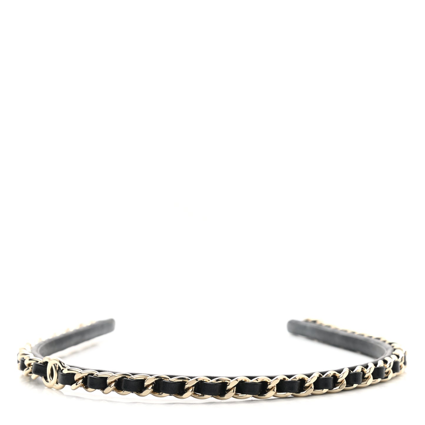 Lambskin Metal CC Chain Headband Black Gold