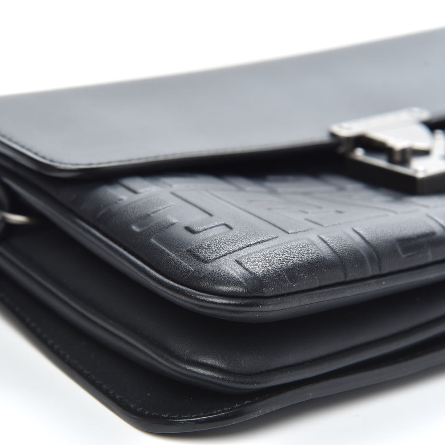 Vitello Century Grace FF Embossed Top Handle Clutch Black