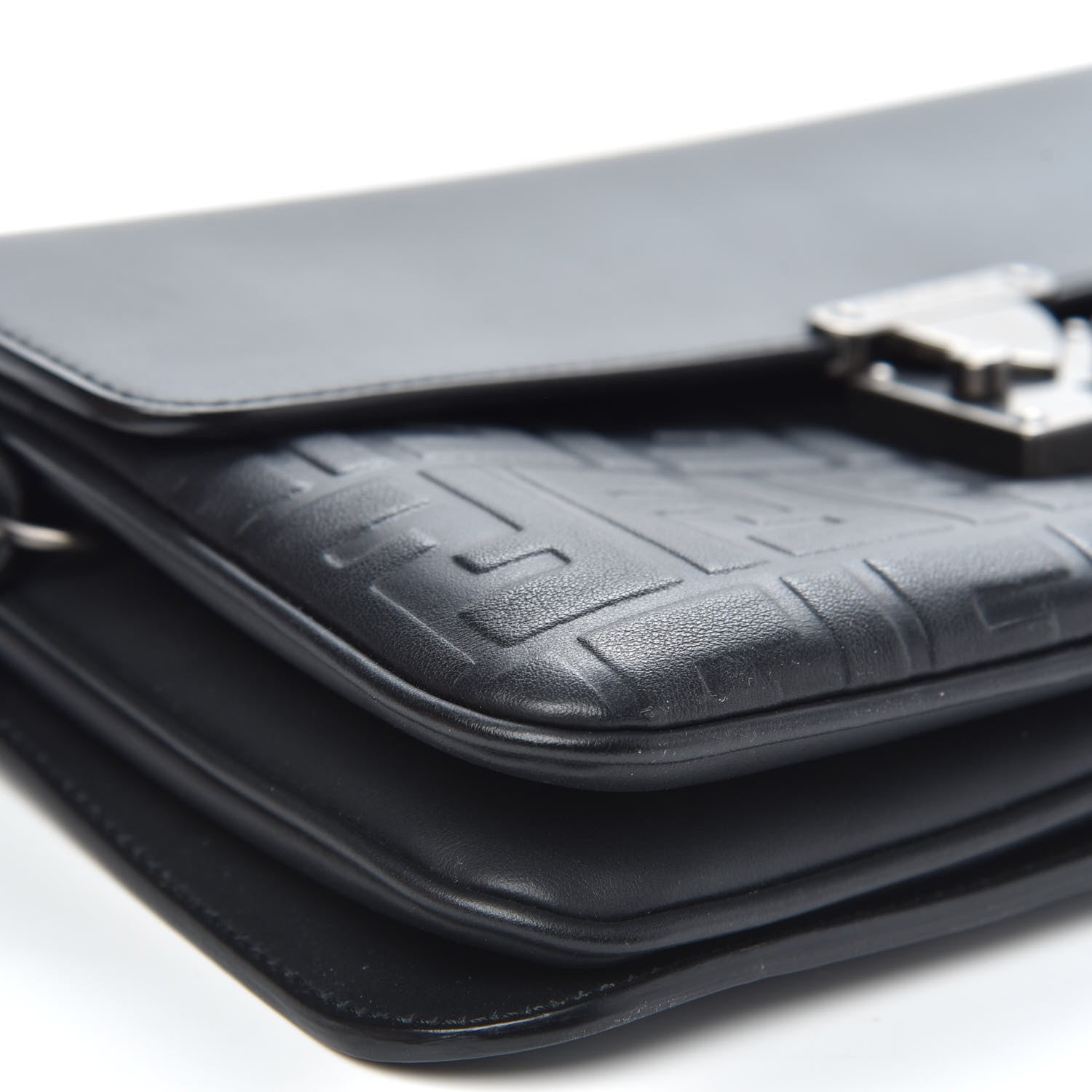 Fendi Vitello Century Grace FF Embossed Top Handle Clutch Black 8 of 9