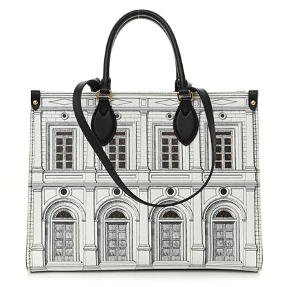 Louis Vuitton X FORNASETTI Calfskin Architettura Onthego MM Black White 1 of 9