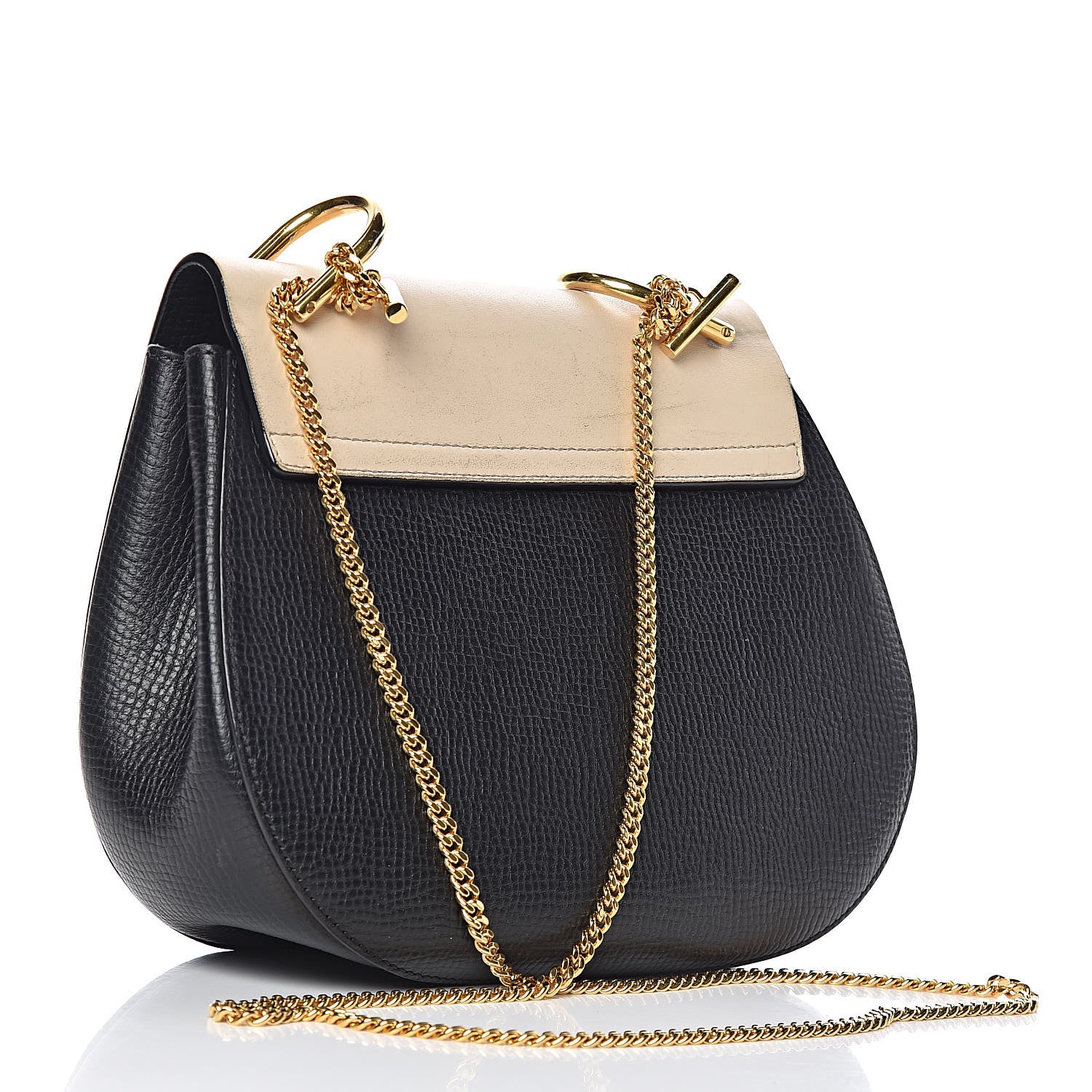 Chloe Grained Calfskin Lambskin Bi-Color Drew Shoulder Bag Black Powder Beige 3 of 18