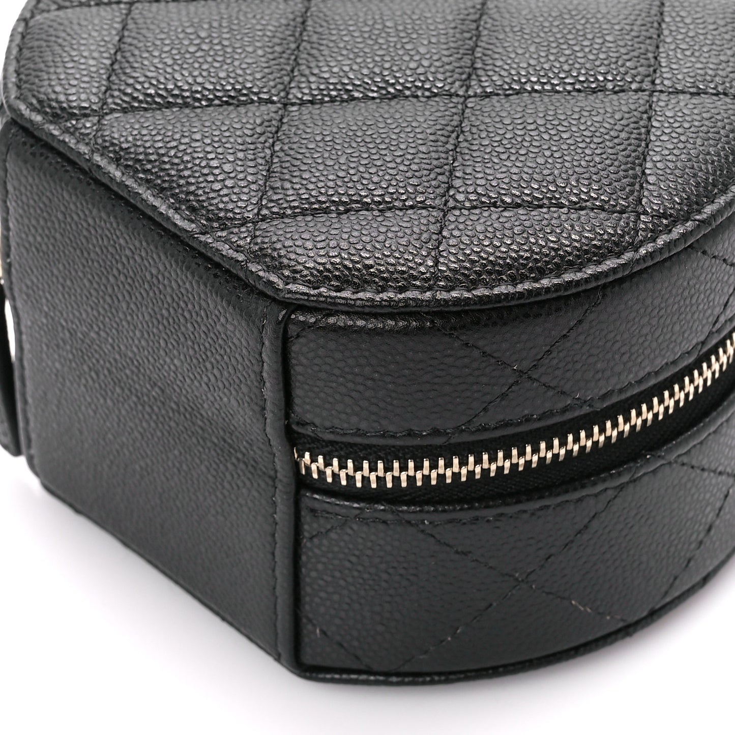 Caviar Quilted Round Top Handle Jewelry Case With Chain Black
