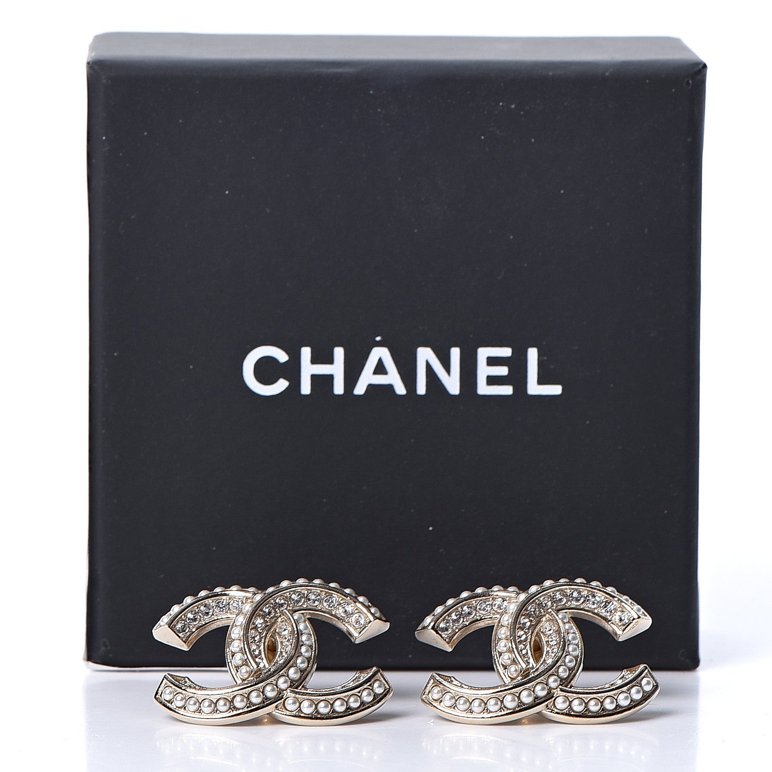 Chanel Crystal Pearl Chain Mania CC Earrings Gold 5 of 5