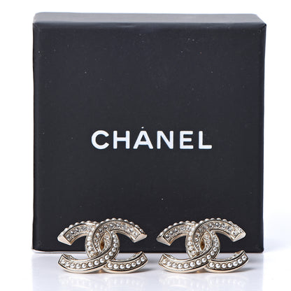 Chanel Crystal Pearl Chain Mania CC Earrings Gold 5 of 5