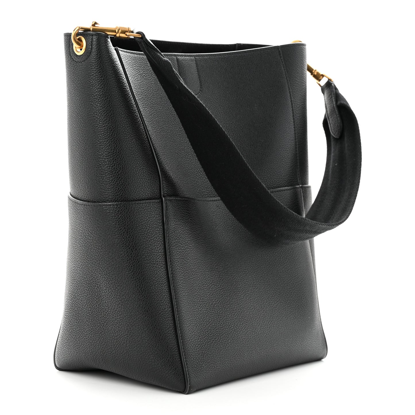 Soft Grained Calfskin Sangle Bucket Bag Black