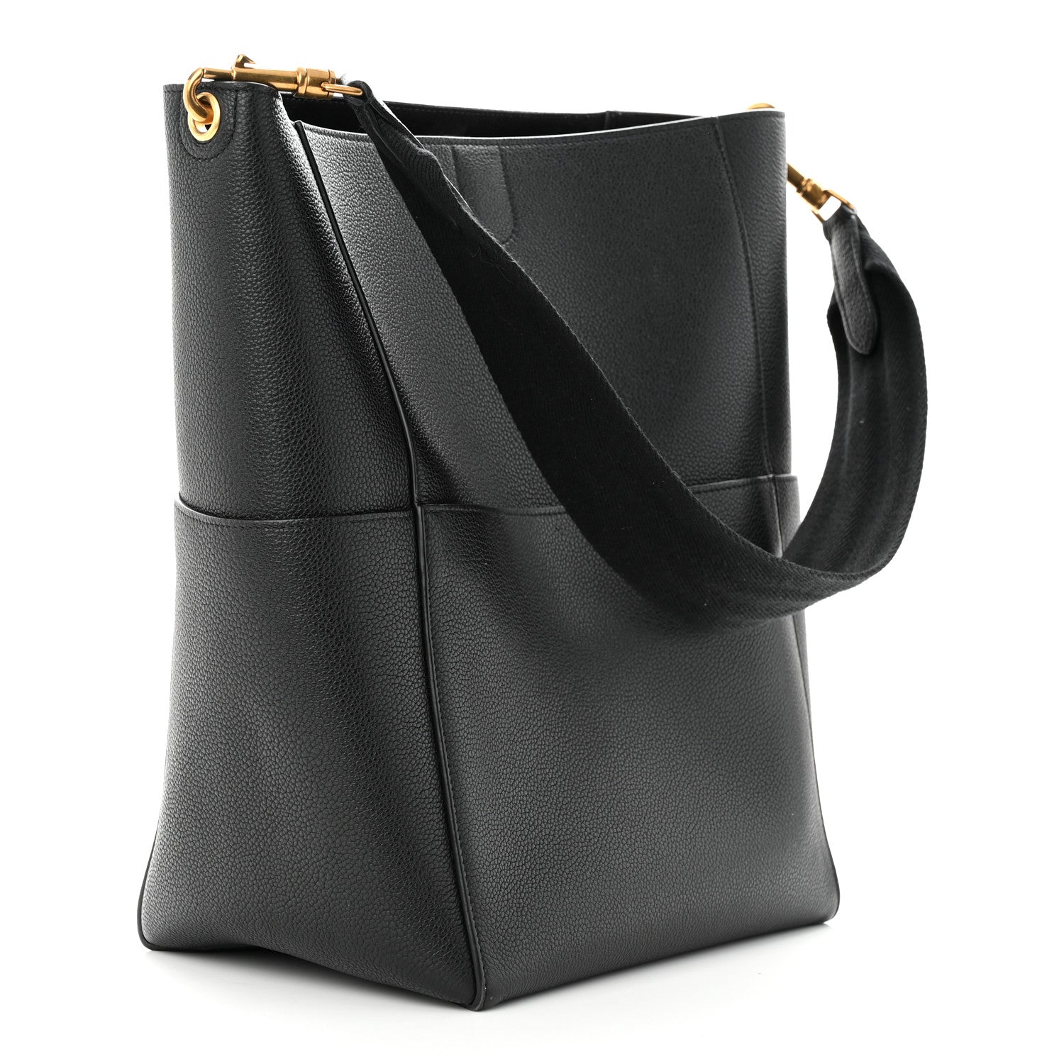 Celine Soft Grained Calfskin Sangle Bucket Bag Black 3 of 9