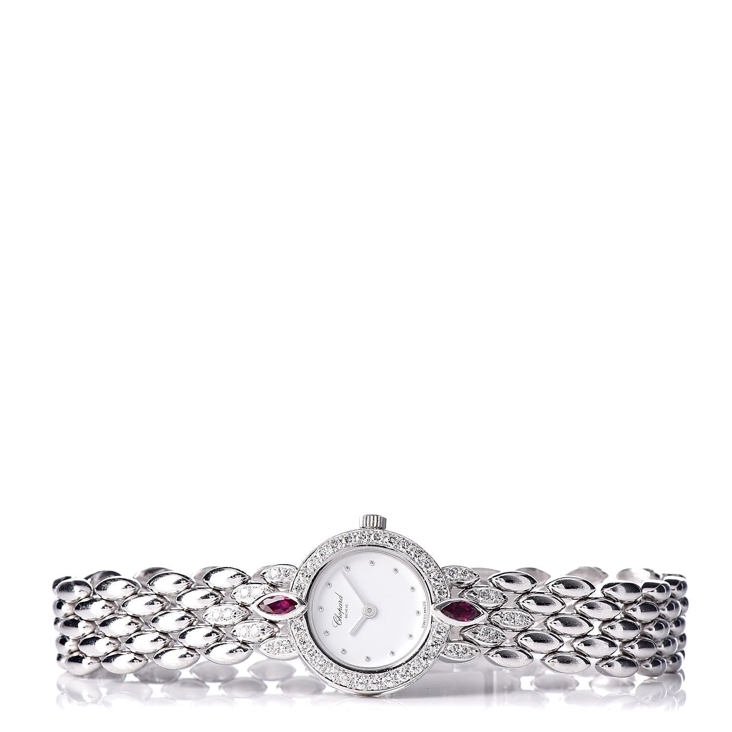 Chopard 18K White Gold Diamond Bezel Ruby 19mm Happy Diamonds Quartz Watch 3 of 6