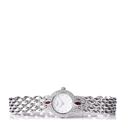 Chopard 18K White Gold Diamond Bezel Ruby 19mm Happy Diamonds Quartz Watch 3 of 6