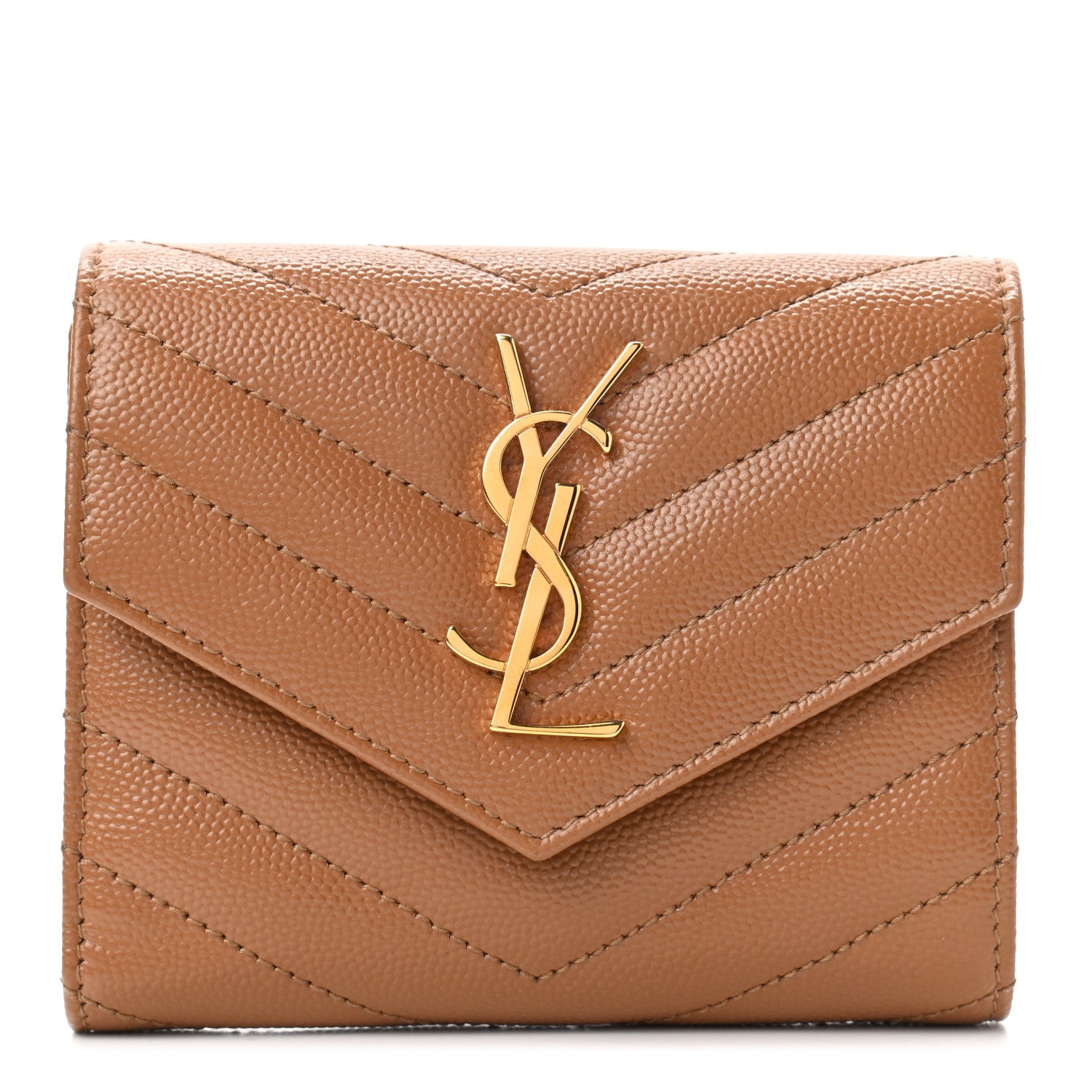 Saint Laurent Grain De Poudre Matelasse Chevron Small Monogram Envelope Wallet Natural Dark 1 of 7