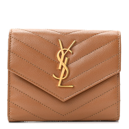 Saint Laurent Grain De Poudre Matelasse Chevron Small Monogram Envelope Wallet Natural Dark 1 of 7