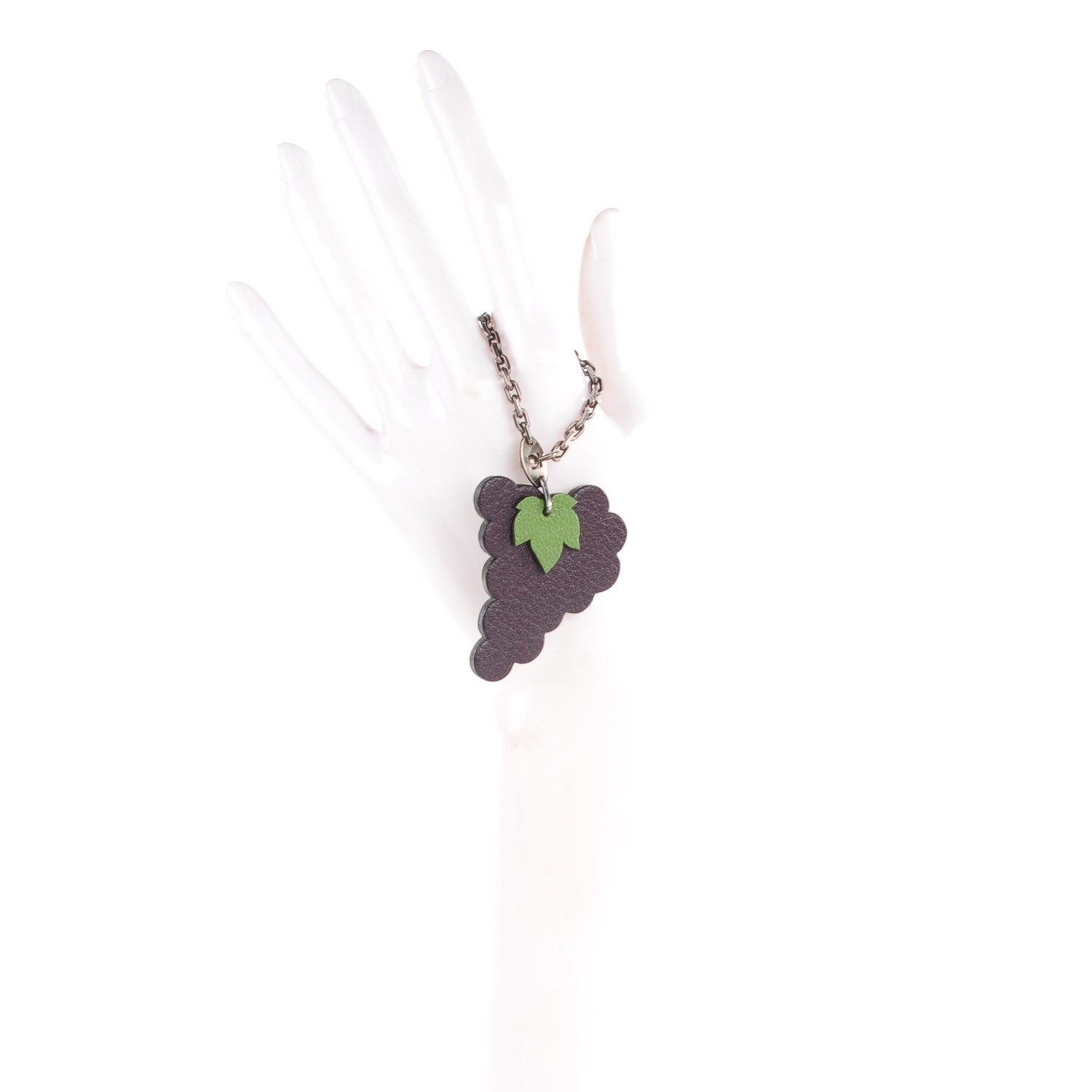 Hermes Chevre Mysore Grape Key Chain Bag Charm Raisin 2 of 4