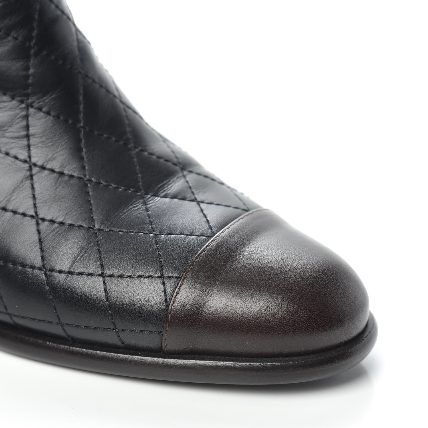 Chanel Calfskin Quilted Cap Toe Boots 37.5 Black Brown 7 of 9