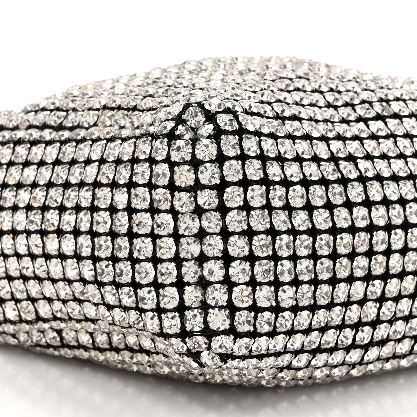 Mesh Crystal Rhinestone Mini Heiress Pouch Black Silver