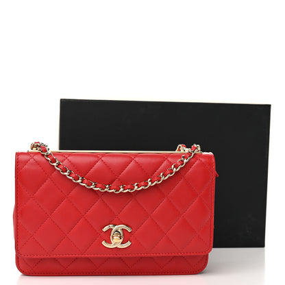 Chanel Lambskin Quilted Trendy CC Wallet On Chain WOC Red 13 of 13