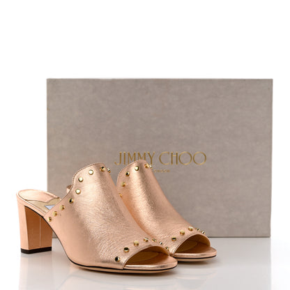 Jimmy Choo Washed Metallic Nappa Studded Myla 65 Mules 39 Tea Rose Gold 9 of 9