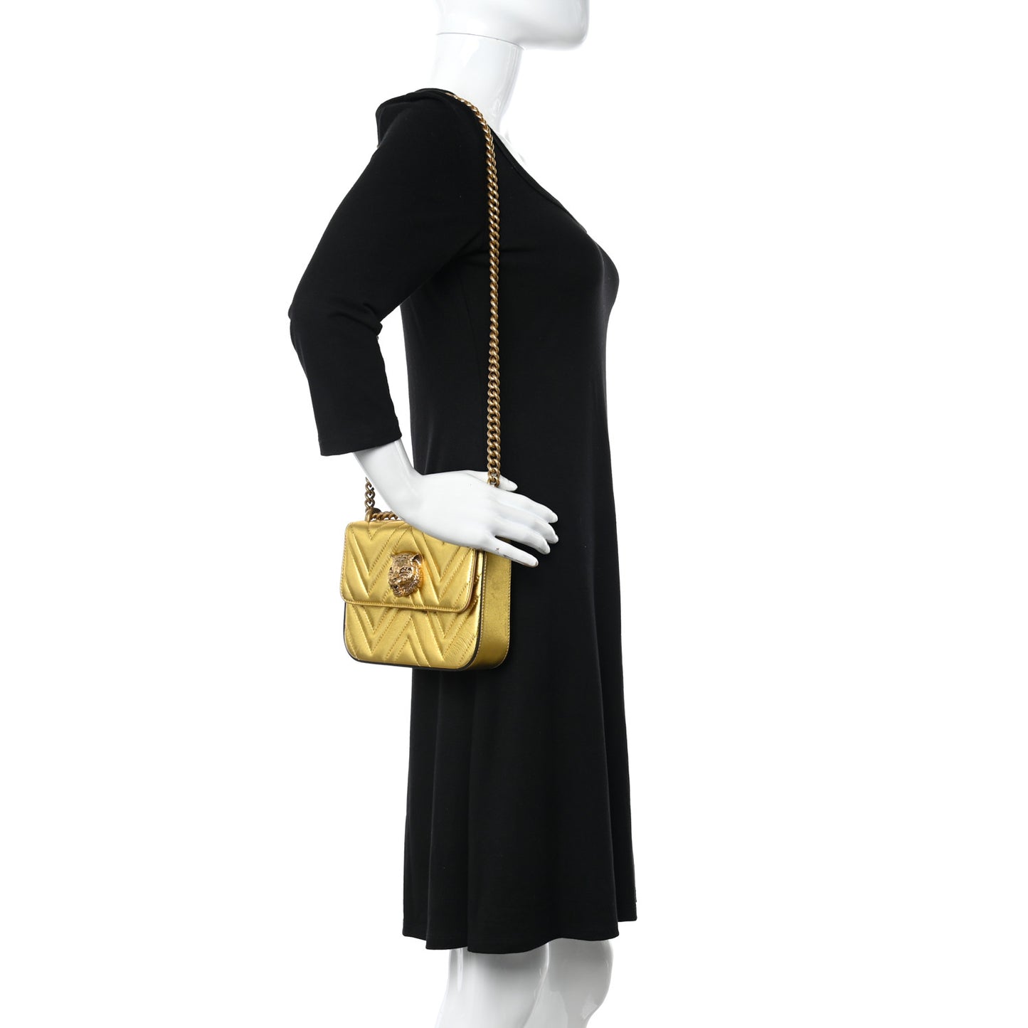 Metallic Nappa Matelasse Broadway Shoulder Bag Gold