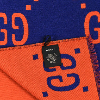 Gucci Wool Silk Monogram Jumbo GG Freedom Scarf Parma Violet Orange 3 of 3