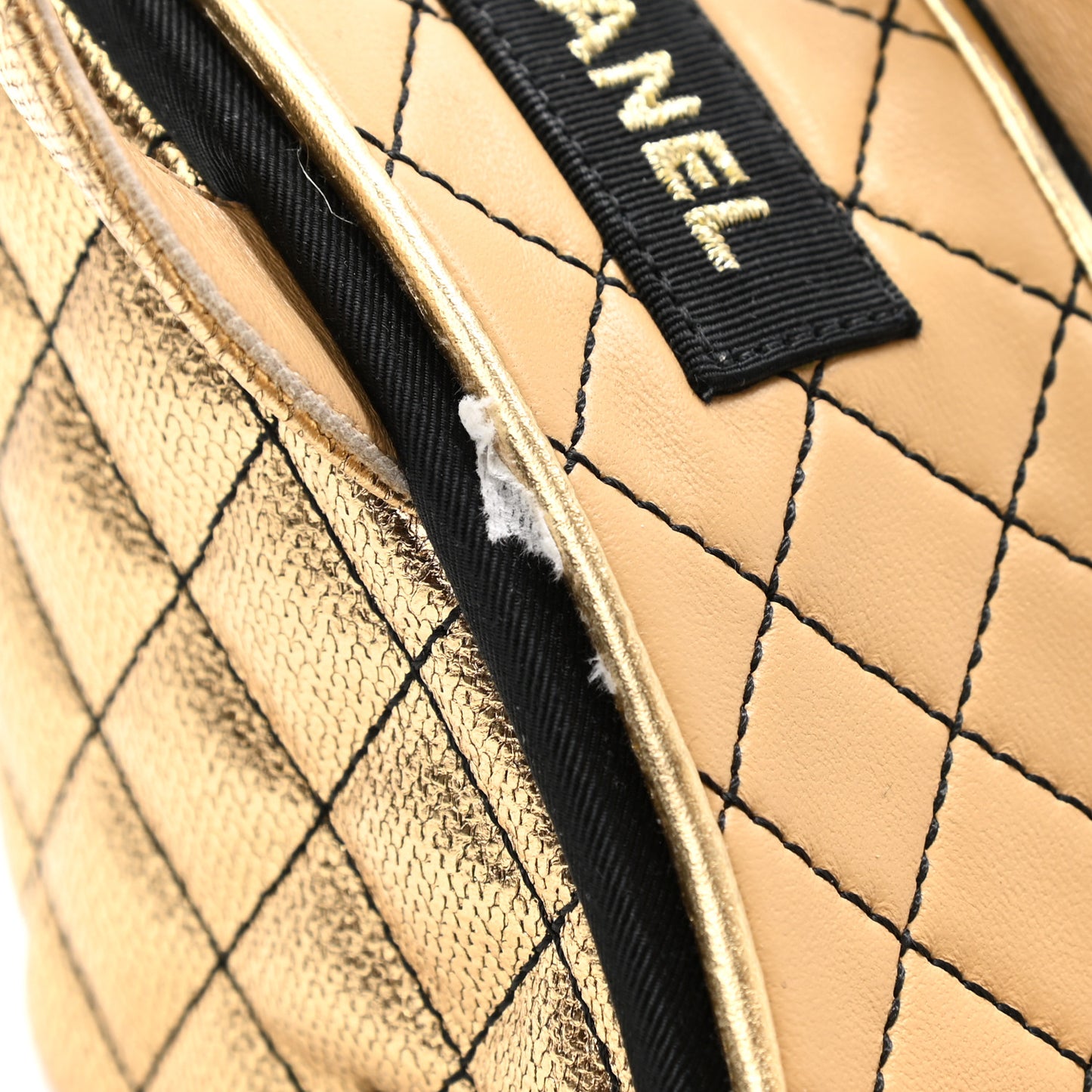 Laminated Goatskin Quilted Wedge Sandals 38.5 Gold