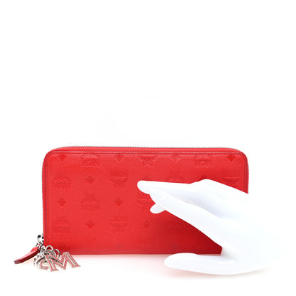 MCM Calfskin Ottomar Monogram Large Zip Around Wallet Red 2 of 7