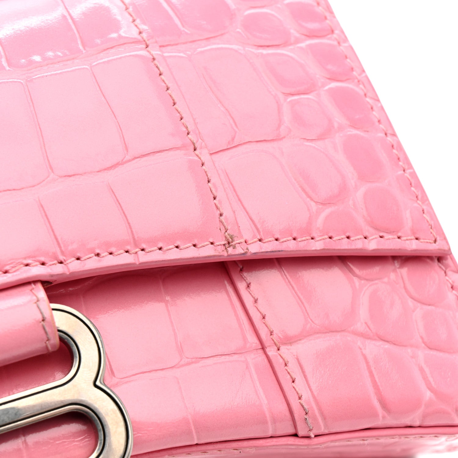 Balenciaga Shiny Calfskin Crocodile Embossed Hourglass Top Handle Bag XS Sweet Pink 12 of 14