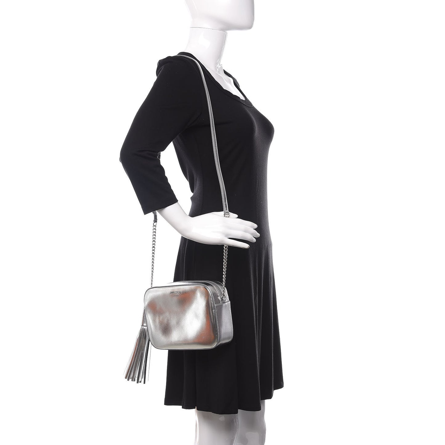 Metallic Calfskin Athini Camera Bag Silver