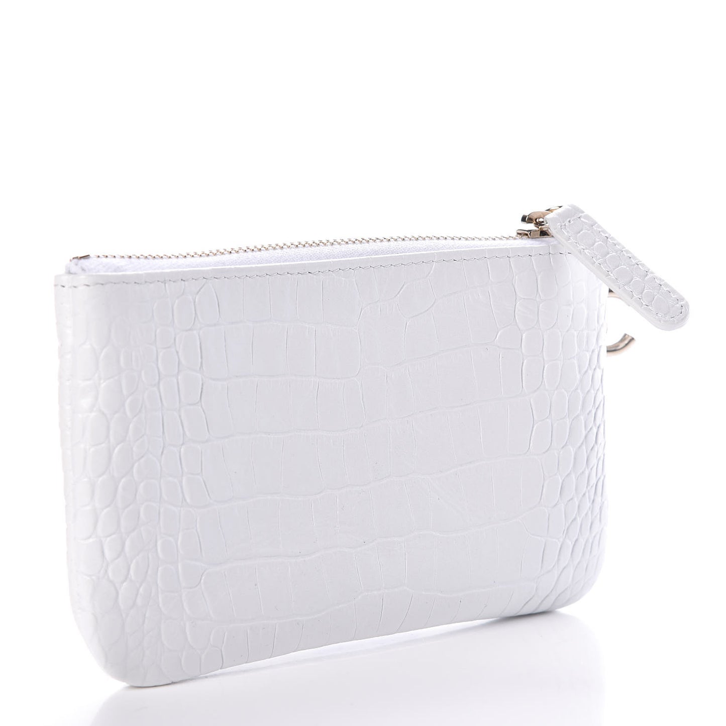 Calfskin Crocodile Embossed Cocodile Cosmetic Case White Gold