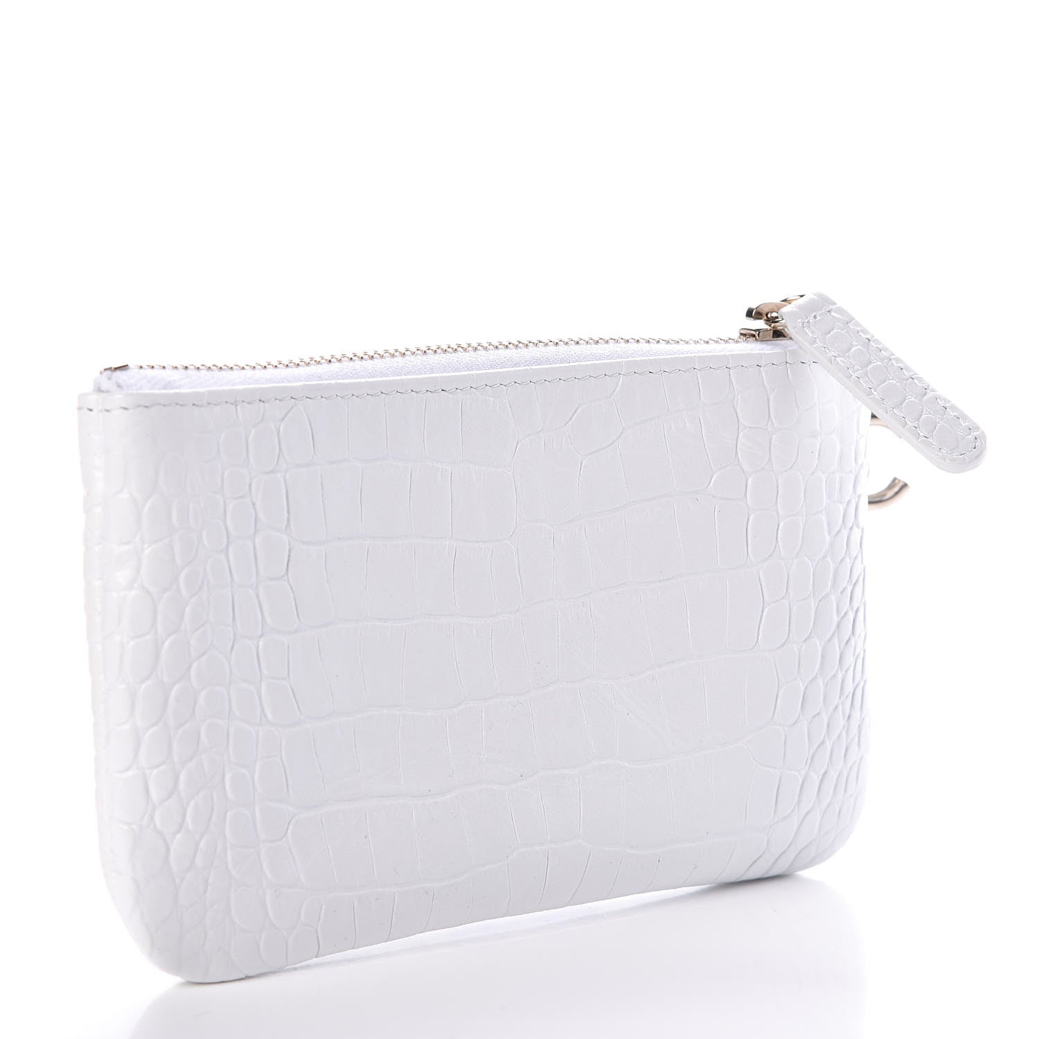 Chanel Calfskin Crocodile Embossed Cocodile Cosmetic Case White Gold 3 of 8