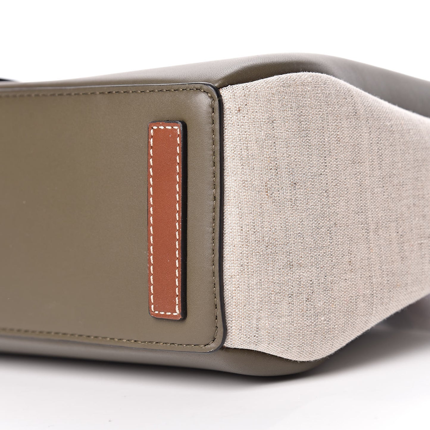 Calfskin Linen Mini Lazo Tote Khaki Green