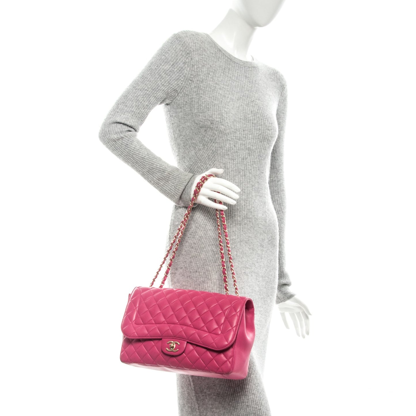 Lambskin Quilted Jumbo Mademoiselle Chic Flap Fuchsia