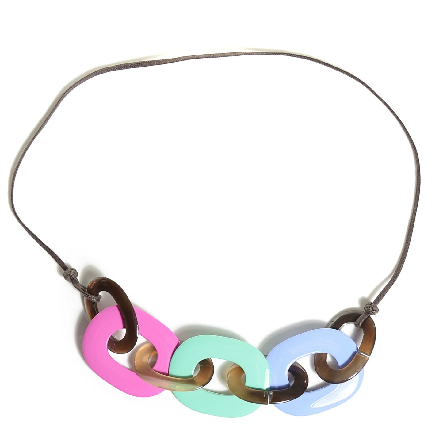 Lacquered Wood Buffalo Horn Karamba Necklace Magenta Opaline Green