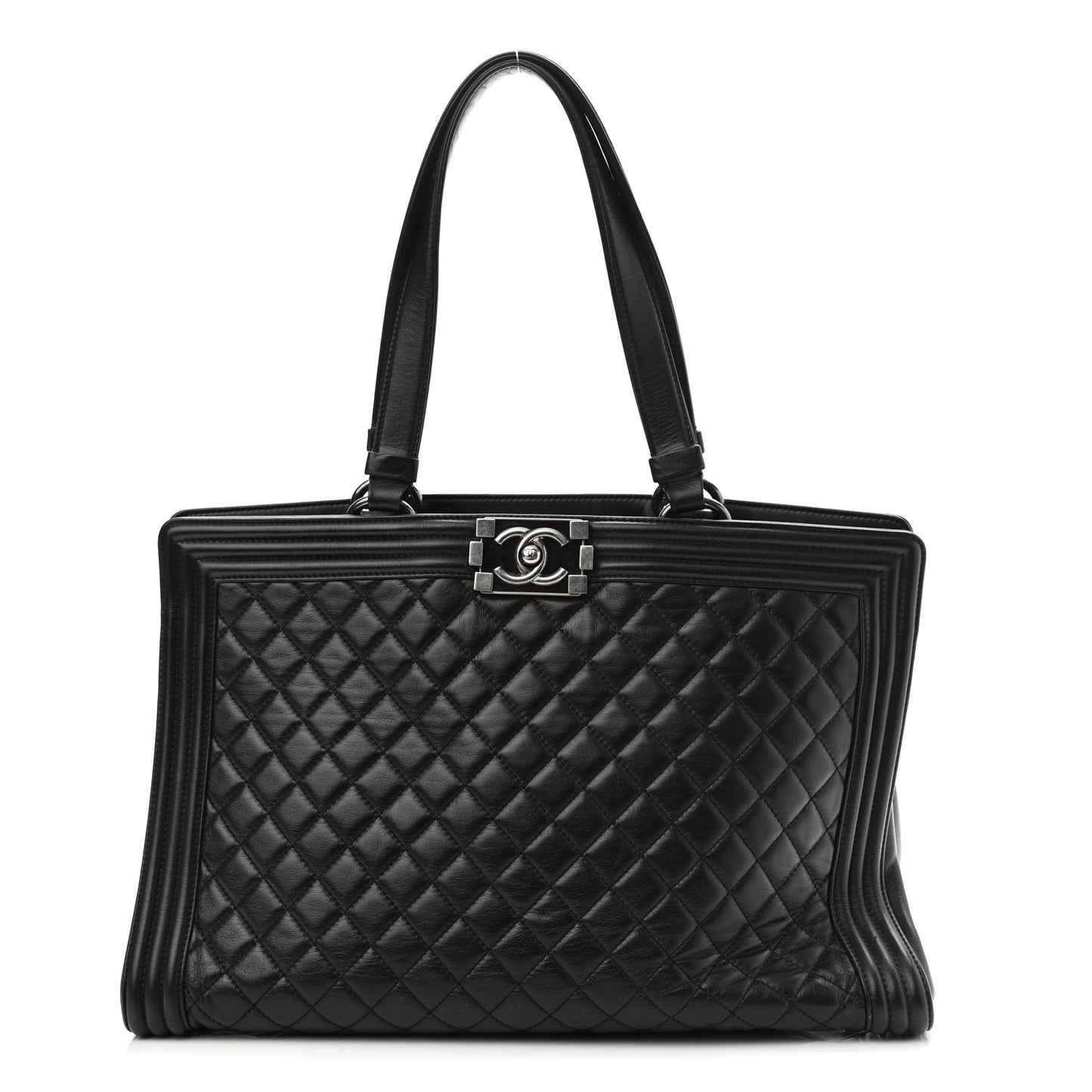 Calfskin Quilted Boy Shopping Tote Black