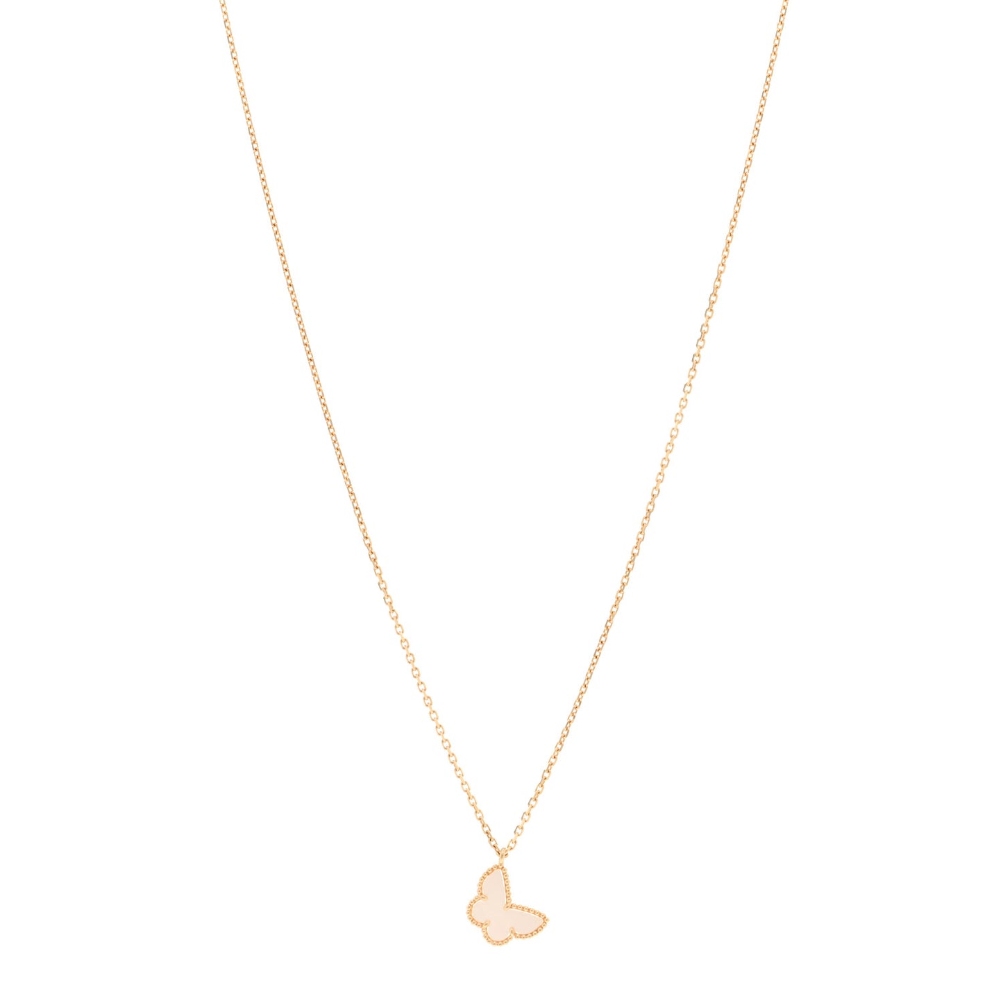 18K Yellow Gold Mother of Pearl Sweet Alhambra Butterfly Pendant Necklace