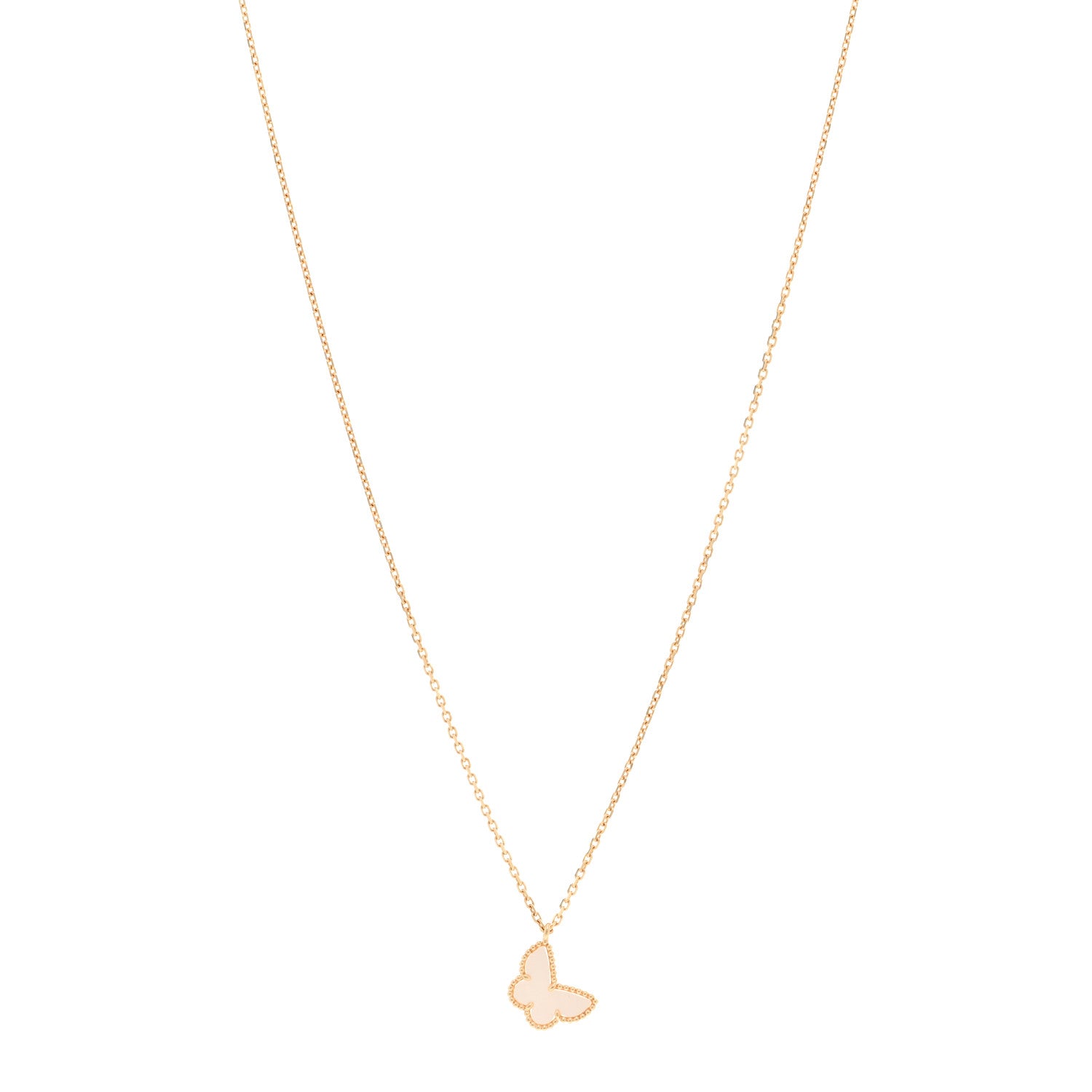 Van Cleef & Arpels 18K Yellow Gold Mother of Pearl Sweet Alhambra Butterfly Pendant Necklace 1 of 5
