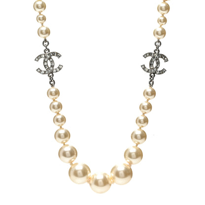 Chanel Pearl Crystal Baguette CC Short Necklace Silver 1 of 6
