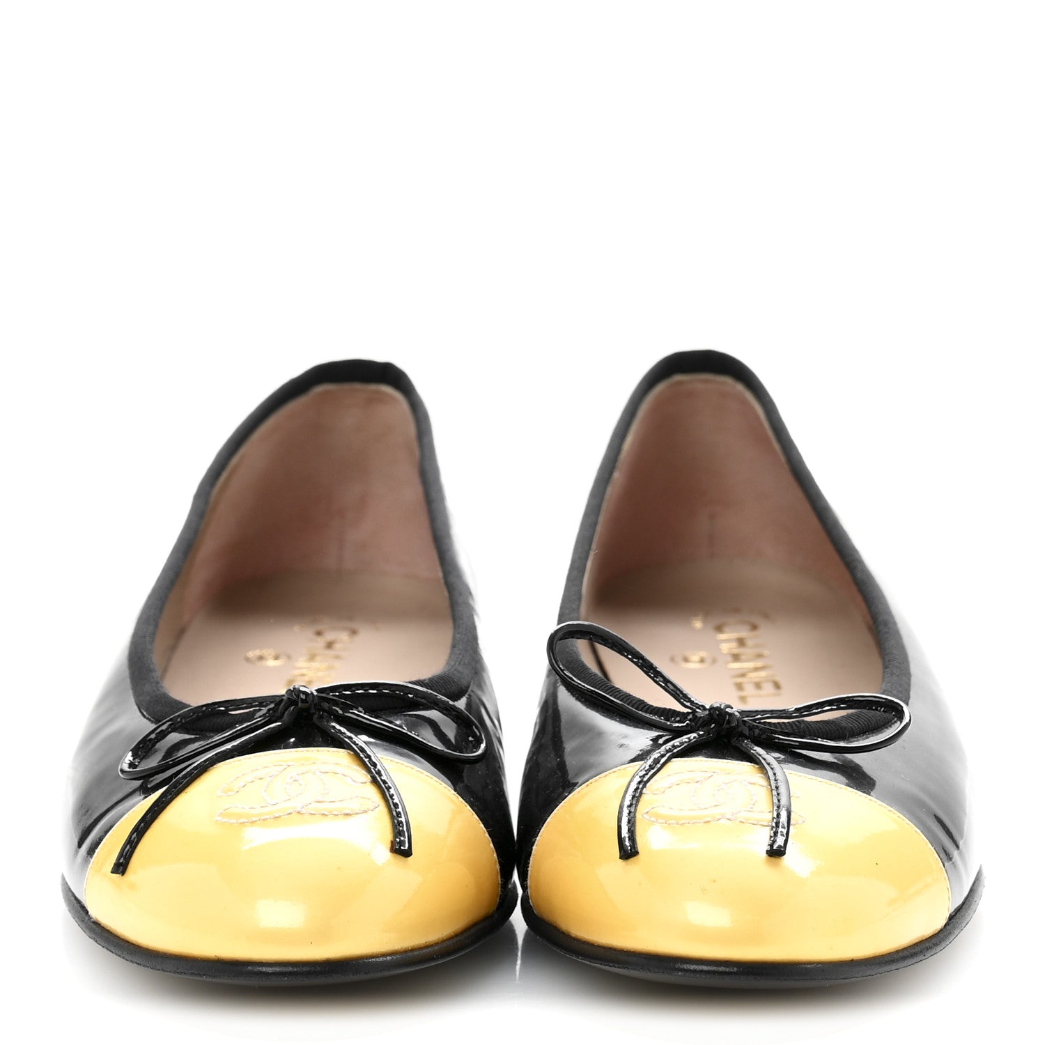Chanel Patent CC Cap Toe Ballerina Flats 40 Black Beige 3 of 9