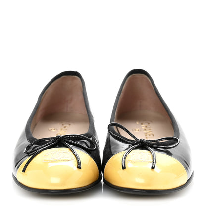 Chanel Patent CC Cap Toe Ballerina Flats 40 Black Beige 3 of 9