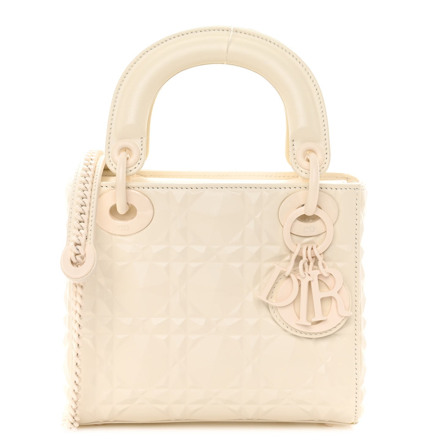 Calfskin Cannage Diamond Mini Lady Dior White