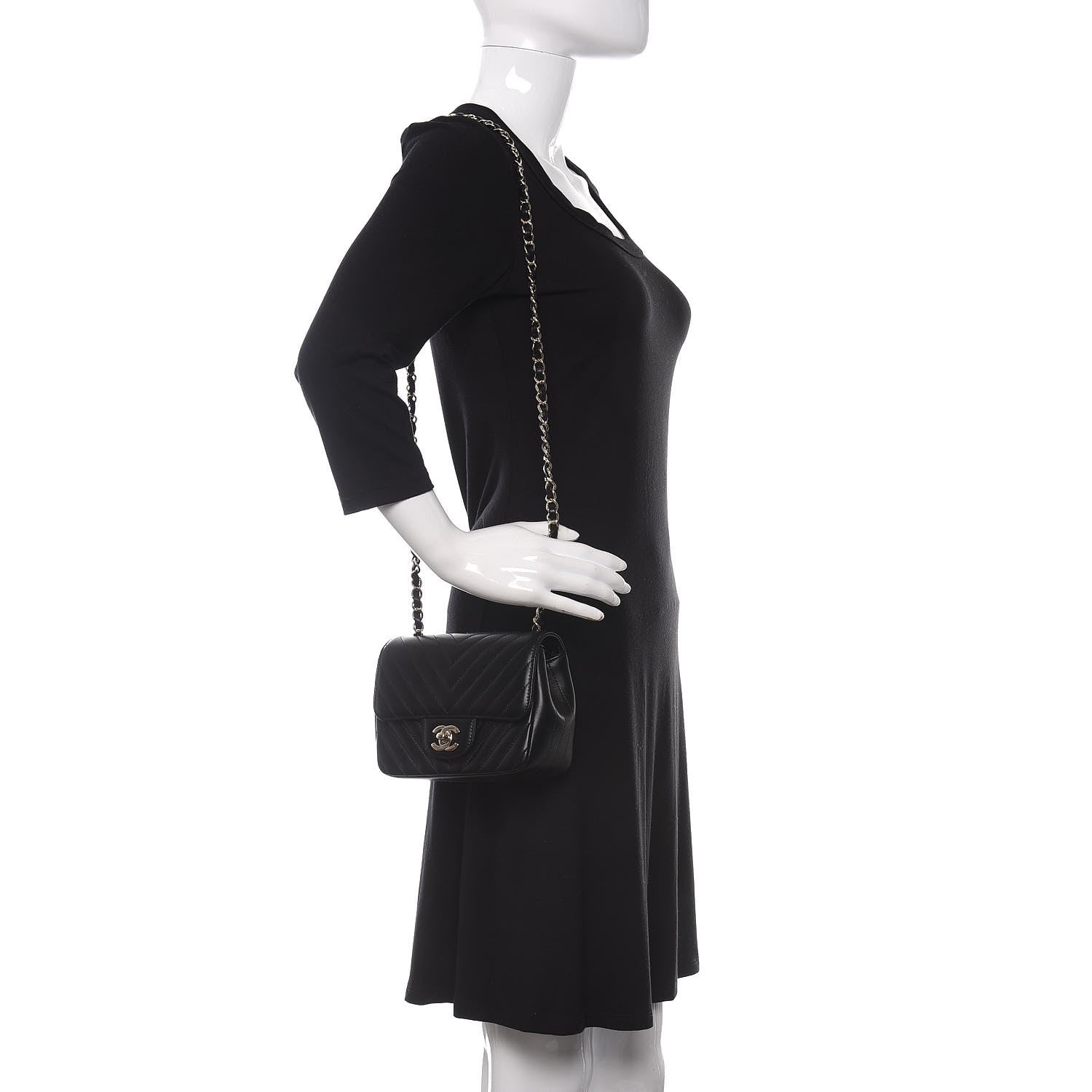 Chanel Lambskin Chevron Quilted Mini Square Flap Black 2 of 11