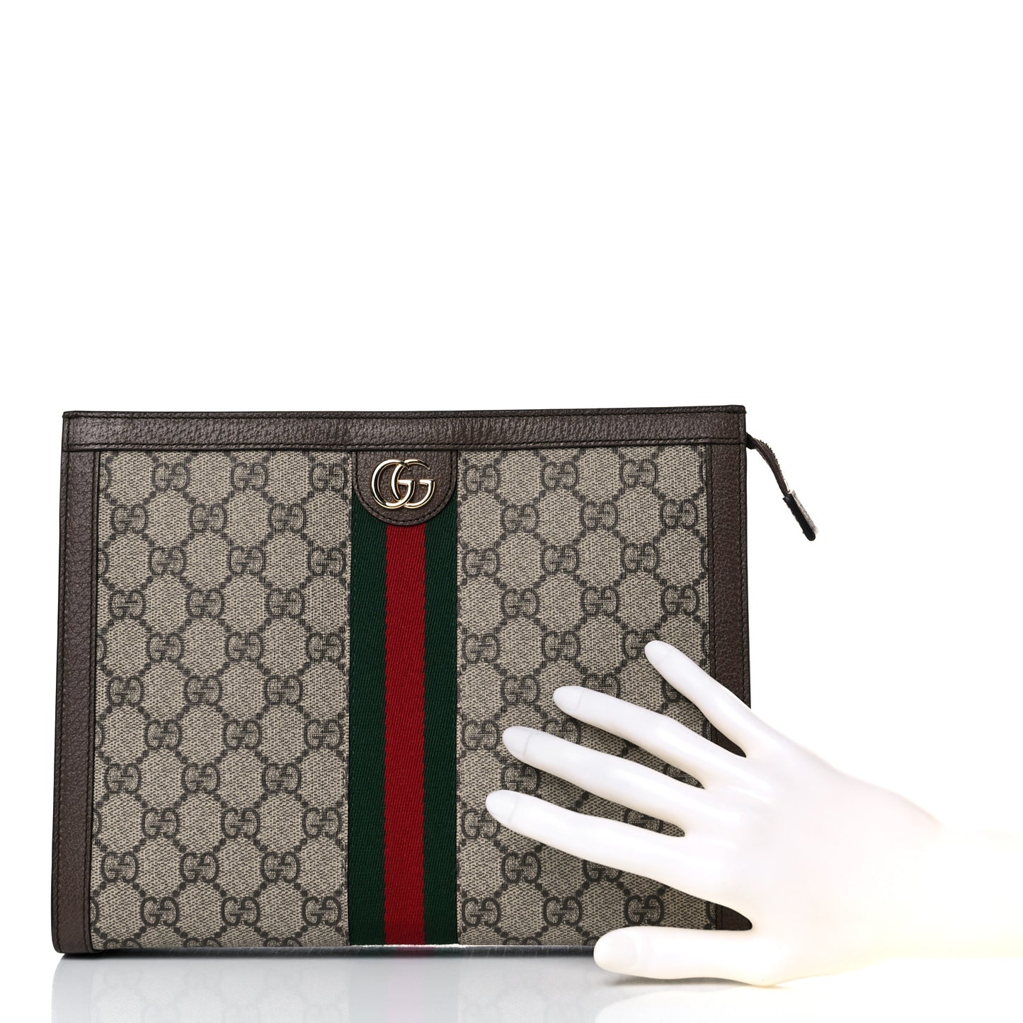 GG Supreme Monogram Web Ophidia Pouch Brown